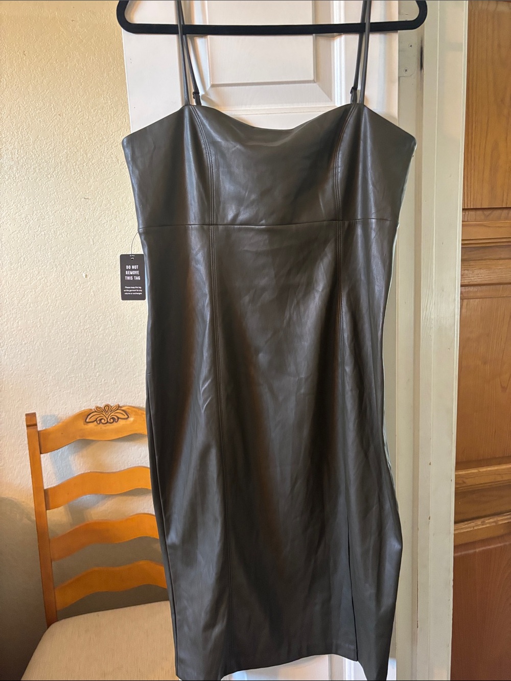 Express Dark Green Faux Leather Slip Dress